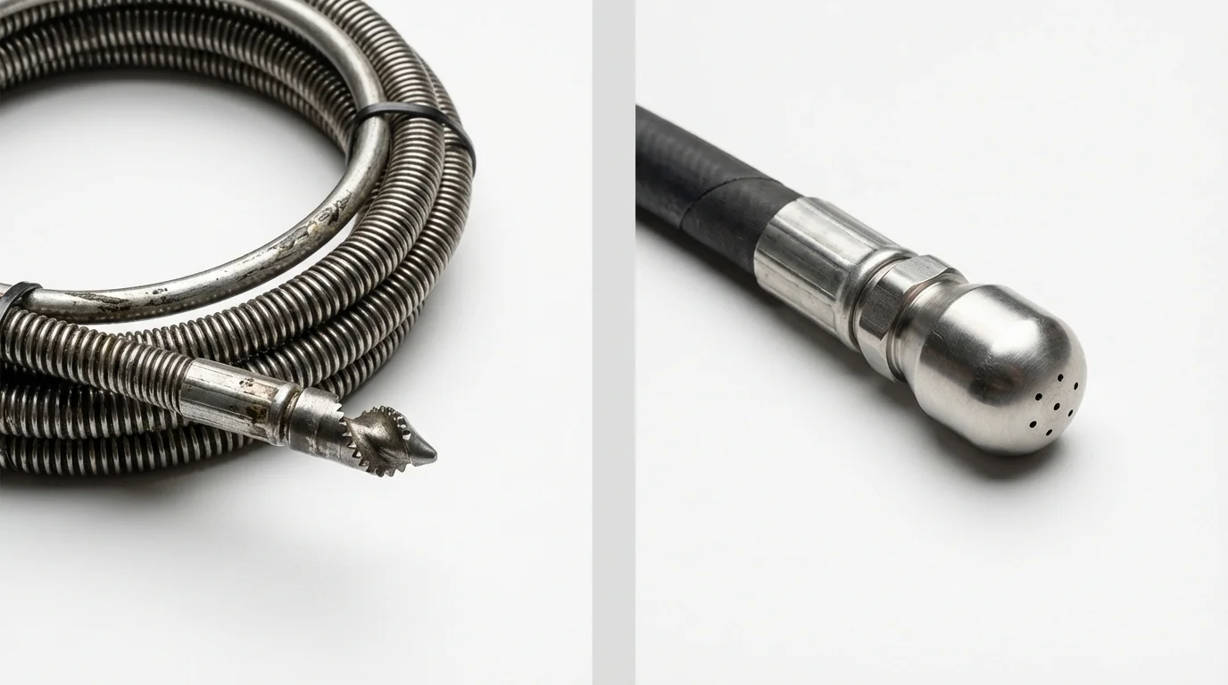 Drain snake cable and hydro jetting nozzle used for drain cleaning in Cary, IL