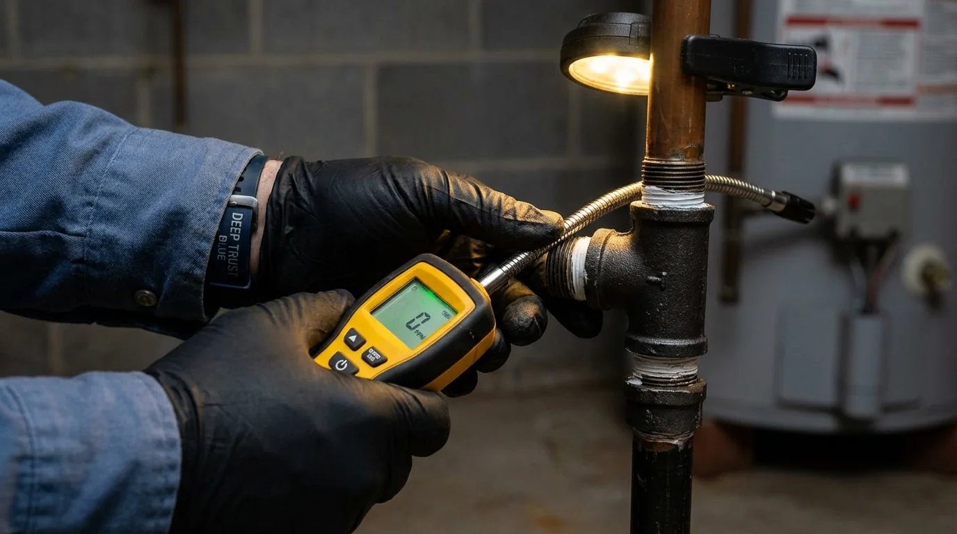 Gas leak detection with electronic sniffer by Johns Plumbing LLC in Cary