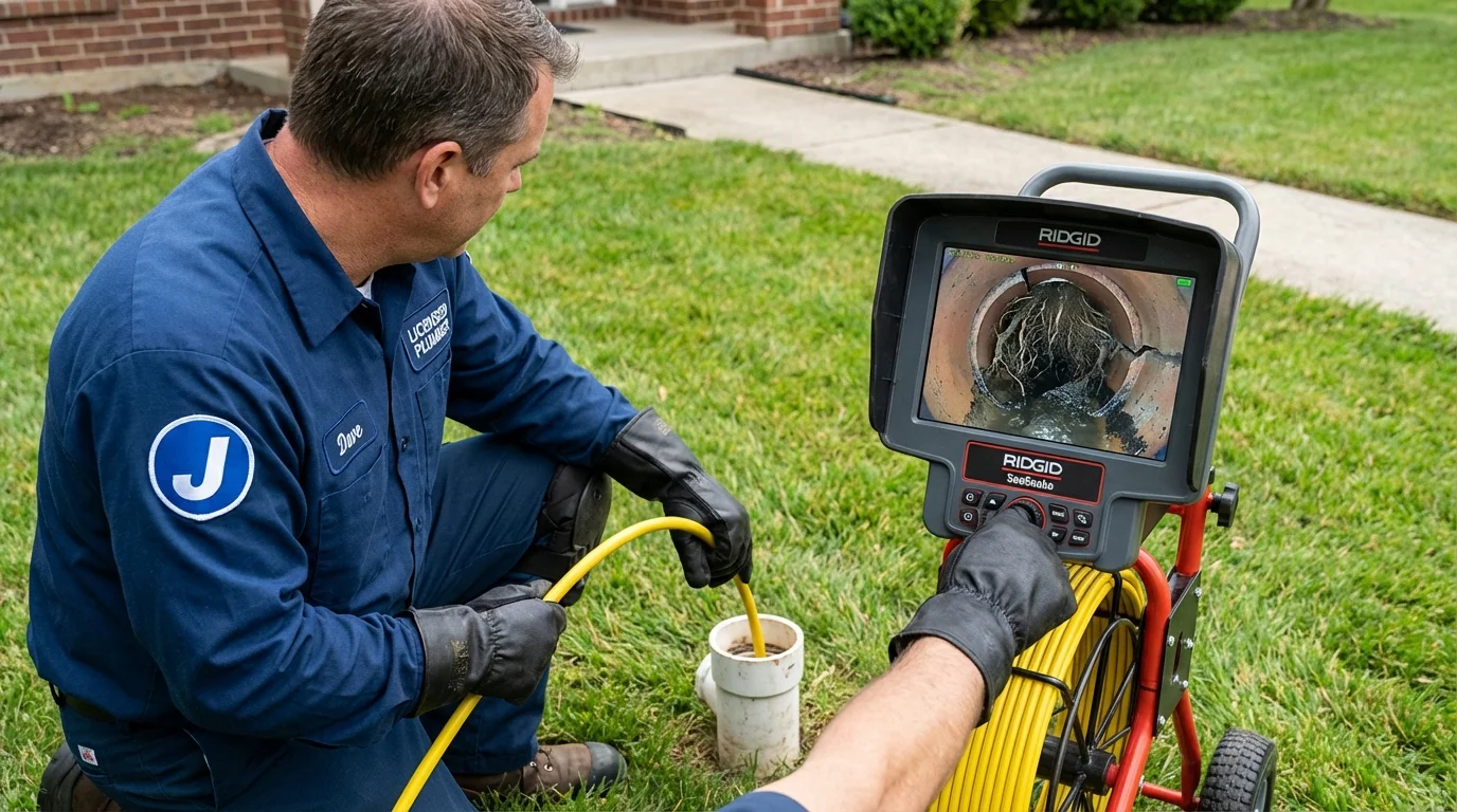 Sewer camera inspection being performed by Johns Plumbing LLC in Cary