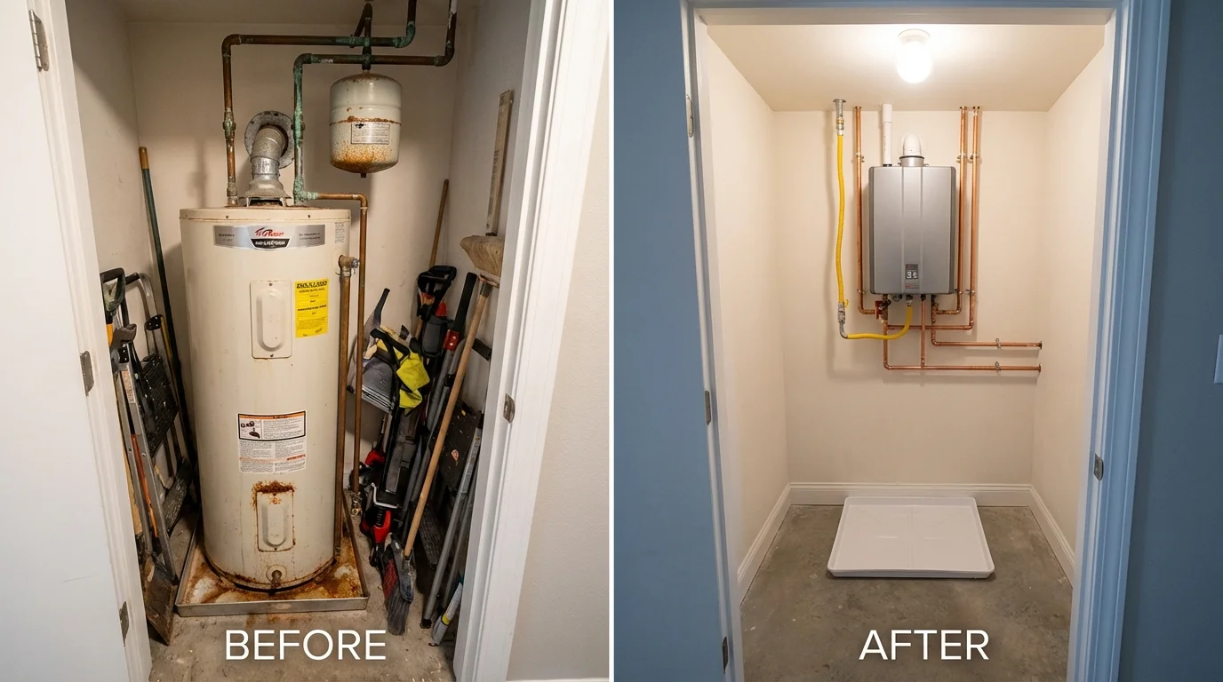 Tank water heater versus wall-mounted tankless unit comparison for Cary, IL homeowners